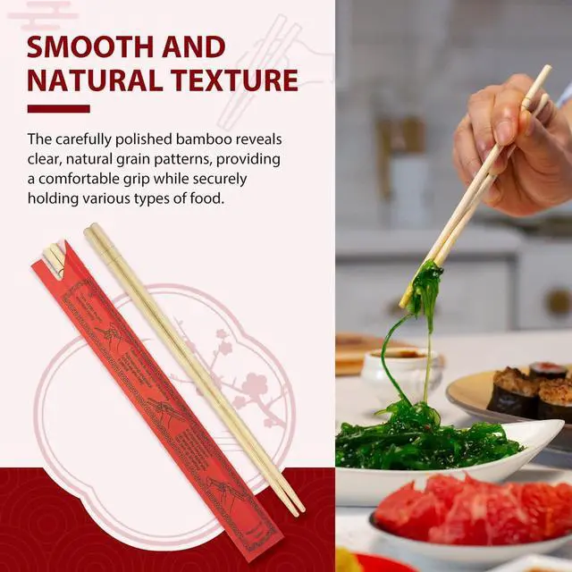 Alt view image 4 of 7 - Soeos 100 Disposable Chopsticks Bulk, Natural Wooden Chopsticks & Bamboo Chopstick for Sushi, Takeout, Party, Splinter-Free, Individually Wrapped Single-Use Chopstick (Approx.100 Pairs)