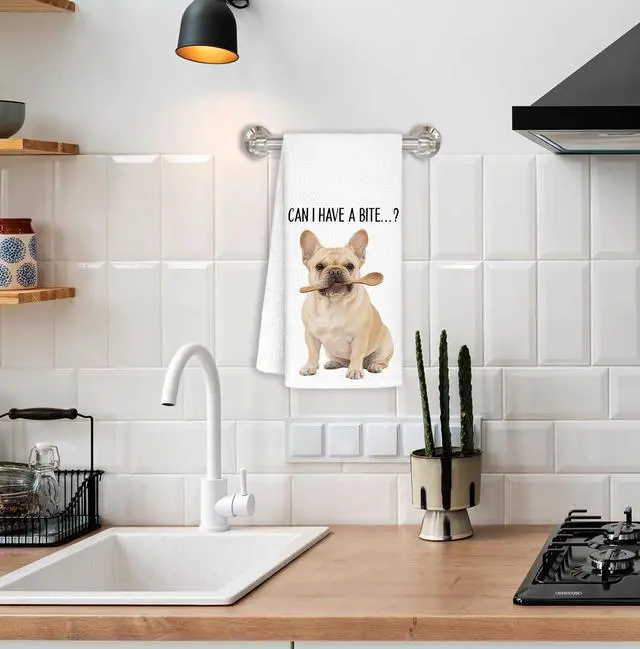 Alt view image 6 of 7 - French Bulldog Kitchen Towel Decorative,Can I Have A Bite Funny French Bulldog Gifts Dish Towels, Dog Mom Lover Gifts Hand Towels Drying Cloth for Kitchen Bathroom Decor,16x24 Inch