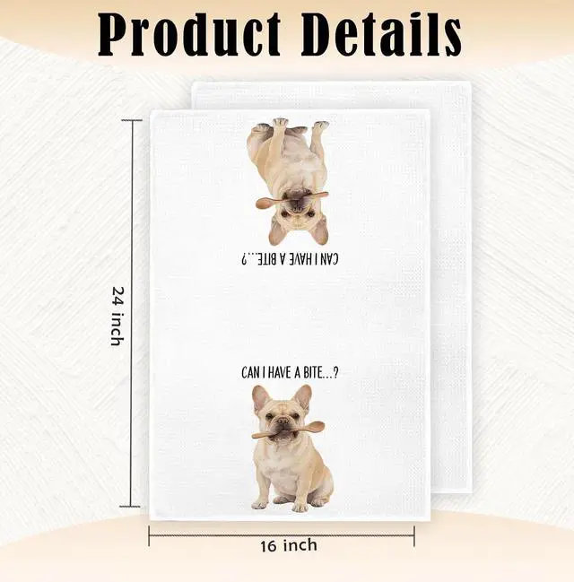 Alt view image 7 of 7 - French Bulldog Kitchen Towel Decorative,Can I Have A Bite Funny French Bulldog Gifts Dish Towels, Dog Mom Lover Gifts Hand Towels Drying Cloth for Kitchen Bathroom Decor,16x24 Inch