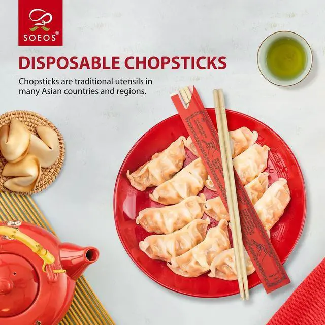 Alt view image 7 of 7 - Soeos 100 Disposable Chopsticks Bulk, Natural Wooden Chopsticks & Bamboo Chopstick for Sushi, Takeout, Party, Splinter-Free, Individually Wrapped Single-Use Chopstick (Approx.100 Pairs)