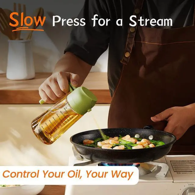 Alt view image 3 of 7 - TrendPlain 16oz/470ml Glass Olive Oil Sprayer for Cooking 2 in 1 Olive Oil Dispenser Bottle for Kitchen Gadgets and Air Fryer Accessories, Salad, BBQ - Green