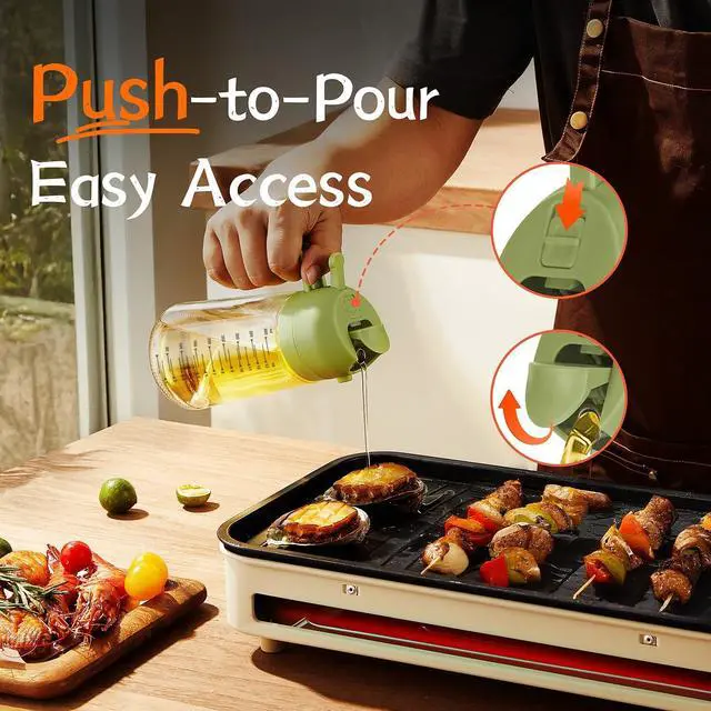 Alt view image 4 of 7 - TrendPlain 16oz/470ml Glass Olive Oil Sprayer for Cooking 2 in 1 Olive Oil Dispenser Bottle for Kitchen Gadgets and Air Fryer Accessories, Salad, BBQ - Green