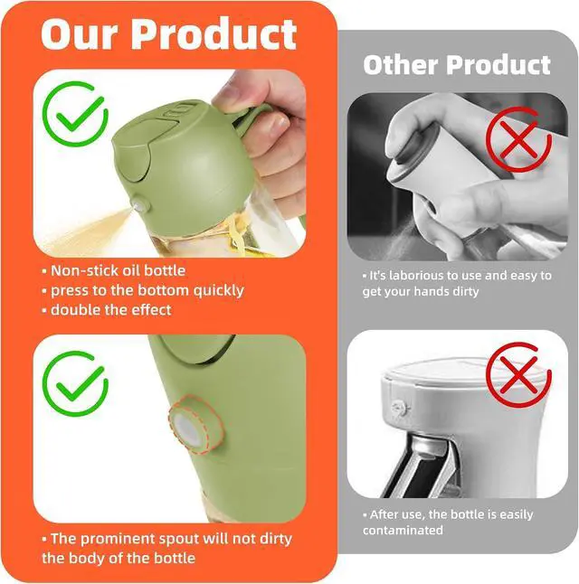 Alt view image 7 of 7 - TrendPlain 16oz/470ml Glass Olive Oil Sprayer for Cooking 2 in 1 Olive Oil Dispenser Bottle for Kitchen Gadgets and Air Fryer Accessories, Salad, BBQ - Green