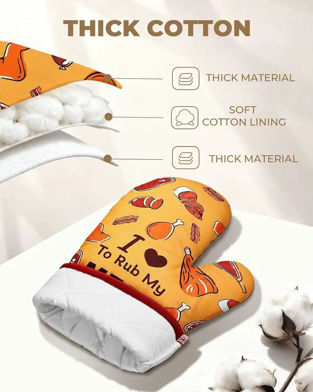 Alt view image 3 of 6 - Slohif Funny Oven Mitt Heat Resistant for Women - 1 Pack Orange Cute Novelty Cool Kitchen Oven Mittens with 100% Cotton for Baking and Cooking Accessories (Meat)