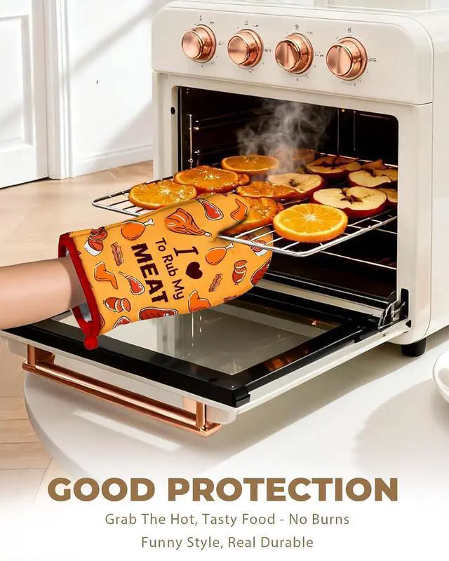 Alt view image 5 of 6 - Slohif Funny Oven Mitt Heat Resistant for Women - 1 Pack Orange Cute Novelty Cool Kitchen Oven Mittens with 100% Cotton for Baking and Cooking Accessories (Meat)