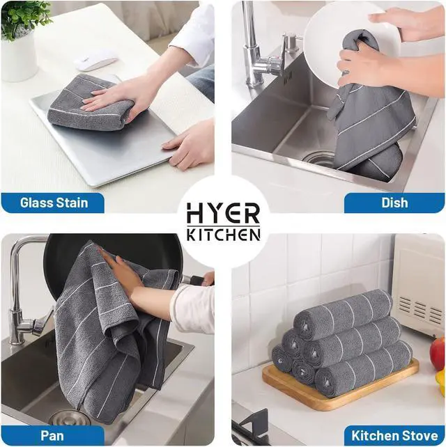 Alt view image 7 of 7 - HYER KITCHEN Dish Towels - Soft, Super Absorbent and Lint Free Kitchen Towels - Dish Towels for Drying Dishes - Decoration for Kitchen and Home - 4Pack, 26 x 16 Inch