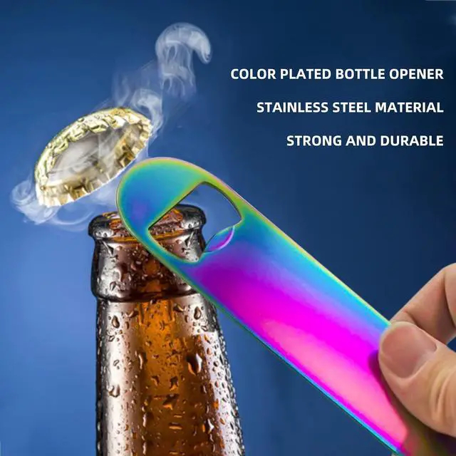 Alt view image 3 of 6 - Rainbow Color Stainless Steel Flat Bottle Opener, Sturdy and Durable 2 Pcs to Send to Friends, Suitable for Bar Bartender Men Women Kitchen Restaurant Party Supplies (Medium)