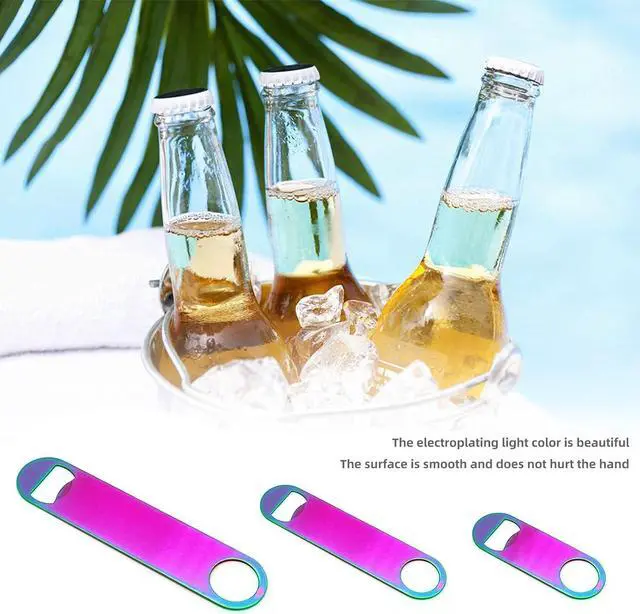 Alt view image 4 of 6 - Rainbow Color Stainless Steel Flat Bottle Opener, Sturdy and Durable 2 Pcs to Send to Friends, Suitable for Bar Bartender Men Women Kitchen Restaurant Party Supplies (Medium)