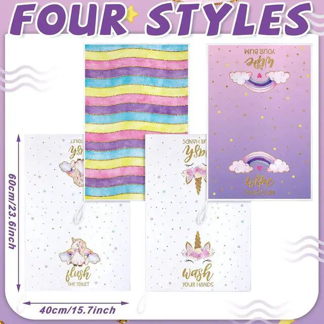 Alt view image 3 of 7 - Bencailor 4 Pcs Unicorn Decorative Kitchen Towels Rainbow Absorbent Towels 24 x 16 Inch Tea Hand Bath Towel Pink Dish Accessories for Kitchen Bathroom Spa Sport Housewarming Home