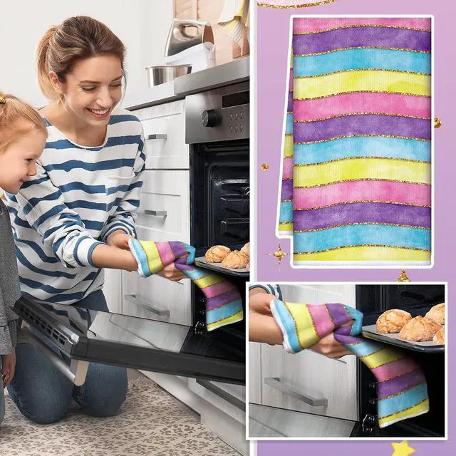 Alt view image 4 of 7 - Bencailor 4 Pcs Unicorn Decorative Kitchen Towels Rainbow Absorbent Towels 24 x 16 Inch Tea Hand Bath Towel Pink Dish Accessories for Kitchen Bathroom Spa Sport Housewarming Home