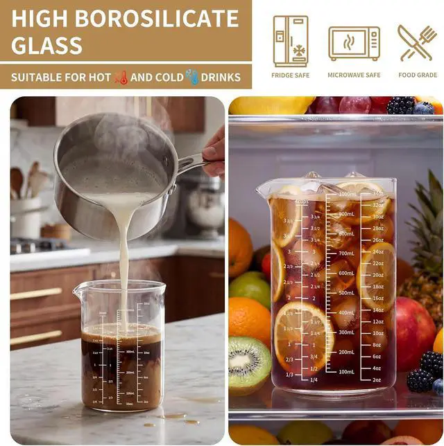 Alt view image 3 of 7 - DOPUDO 250ml Glass Measuring Cup with Markings Borosilicate | Borosilicate Glass, Laser-Etched ml/oz Markings, Drip-Free Spout, Ergonomic Handle, Dishwasher Safe for Baking & Coffee