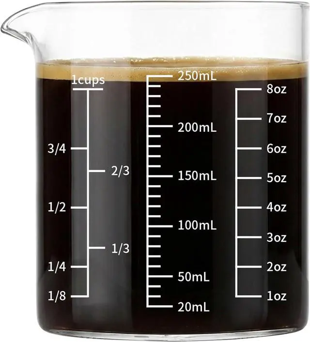 Main image of DOPUDO 250ml Glass Measuring Cup with Markings Borosilicate | Borosilicate Glass, Laser-Etched ml/oz Markings, Drip-Free Spout, Ergonomic Handle, Dishwasher Safe for Baking & Coffee