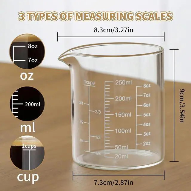 Alt view image 2 of 7 - DOPUDO 250ml Glass Measuring Cup with Markings Borosilicate | Borosilicate Glass, Laser-Etched ml/oz Markings, Drip-Free Spout, Ergonomic Handle, Dishwasher Safe for Baking & Coffee