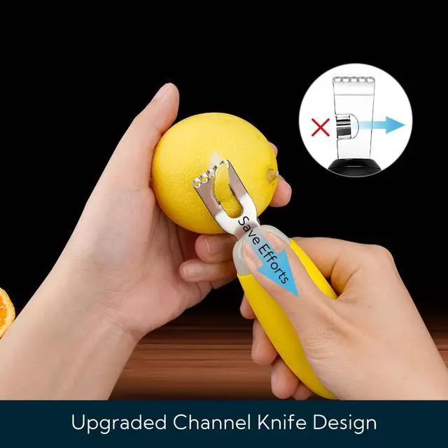 Alt view image 2 of 6 - KITCHENDAO Citrus Lemon Peeler Zester Tool to Save Effort, Ultra Sharp Lemon Rind Twist Peeler Tool Bar Bartender Lime Stripper for Cocktails Kitchen, Yellow