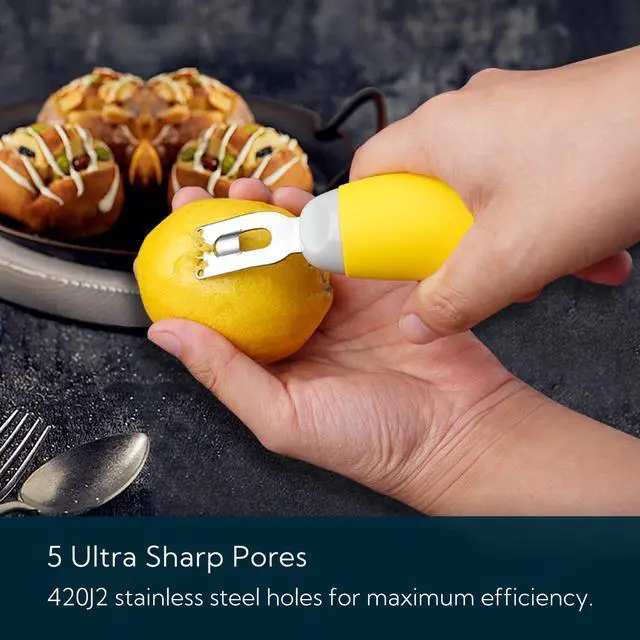 Alt view image 3 of 6 - KITCHENDAO Citrus Lemon Peeler Zester Tool to Save Effort, Ultra Sharp Lemon Rind Twist Peeler Tool Bar Bartender Lime Stripper for Cocktails Kitchen, Yellow