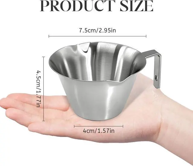 Alt view image 2 of 7 - 1 Pcs Stainless Steel Espresso Cups with Handle, V-Shaped Double Spout & Dual Scale, 3.4OZ/100ML Precision Measuring Shot Glasses (Silver)