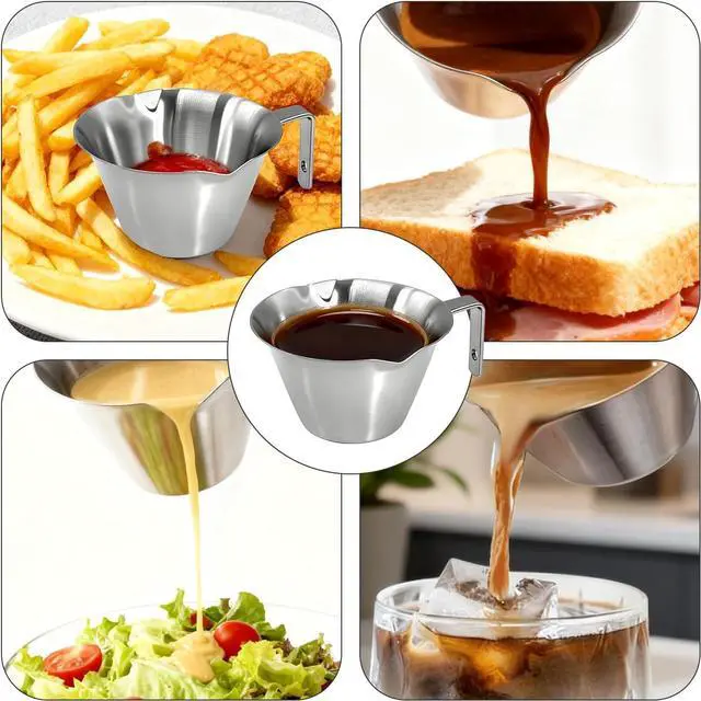 Alt view image 7 of 7 - 1 Pcs Stainless Steel Espresso Cups with Handle, V-Shaped Double Spout & Dual Scale, 3.4OZ/100ML Precision Measuring Shot Glasses (Silver)