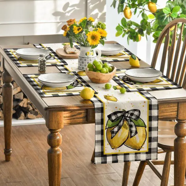 Alt view image 5 of 7 - Artoid Mode Buffalo Plaid Lemon Placemats for Dining Table, 12 x 18 Inch Summer Seasonal Decoration Rustic Washable Table Mats Set of 4