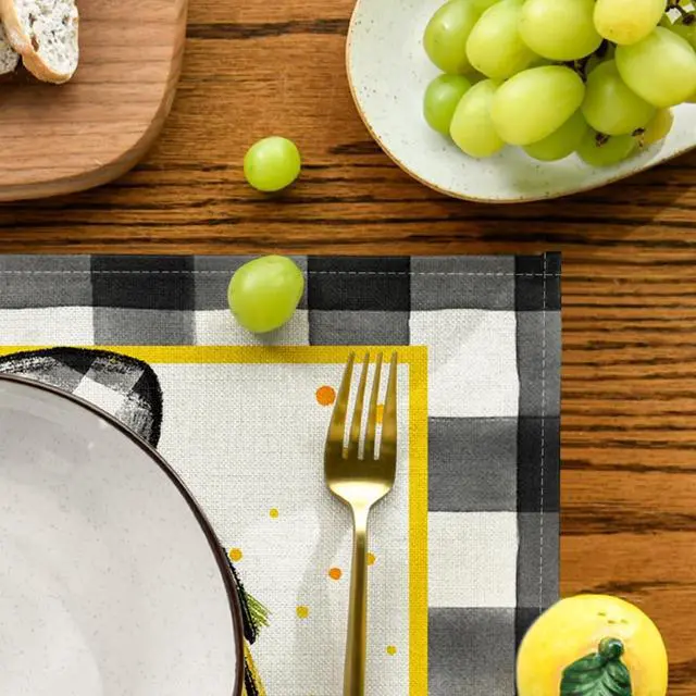 Alt view image 7 of 7 - Artoid Mode Buffalo Plaid Lemon Placemats for Dining Table, 12 x 18 Inch Summer Seasonal Decoration Rustic Washable Table Mats Set of 4