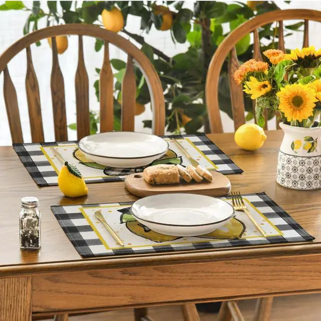 Alt view image 4 of 7 - Artoid Mode Buffalo Plaid Lemon Placemats for Dining Table, 12 x 18 Inch Summer Seasonal Decoration Rustic Washable Table Mats Set of 4