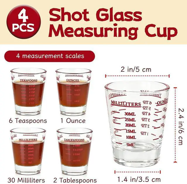 Alt view image 2 of 7 - 4 Pack Shot Glass Measuring Cup,Espresso Shot Glasses Liquid Heavy,Thick Base Liquid Measuring Cup for Mixing Cocktails Preparing Dessert (1 OZ, 2 TBS, 6 TSP, 30 ML)