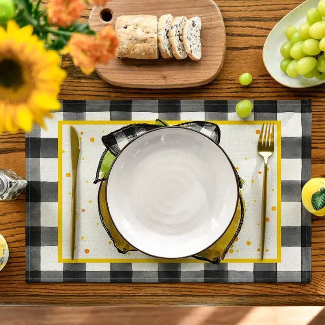 Alt view image 2 of 7 - Artoid Mode Buffalo Plaid Lemon Placemats for Dining Table, 12 x 18 Inch Summer Seasonal Decoration Rustic Washable Table Mats Set of 4