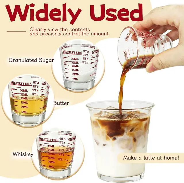 Alt view image 5 of 7 - 4 Pack Shot Glass Measuring Cup,Espresso Shot Glasses Liquid Heavy,Thick Base Liquid Measuring Cup for Mixing Cocktails Preparing Dessert (1 OZ, 2 TBS, 6 TSP, 30 ML)