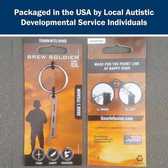 Alt view image 6 of 7 - Gear Infusion Brew Soldier Bottle Opener - Thin Titanium Bottle Opener with Key Ring - Made in the USA (Stone Tumbled)