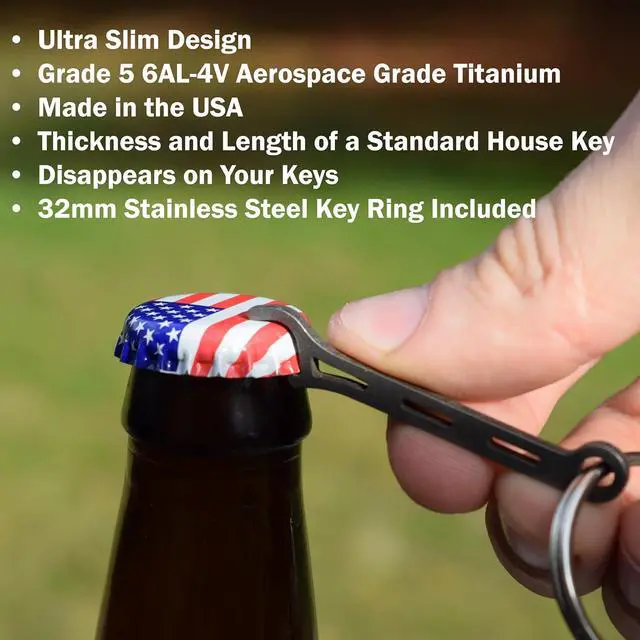 Alt view image 7 of 7 - Gear Infusion Brew Soldier Bottle Opener - Thin Titanium Bottle Opener with Key Ring - Made in the USA (Stone Tumbled)