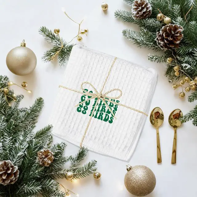 Alt view image 5 of 7 - Kelly Green Go Birds Football Kitchen Towels, Football Lover Player Fan Gifts Decorative Hand Tea Towels for Bathroom, Sport Fan Gifts Dish Towel Dishcloth, 16x24 Inch