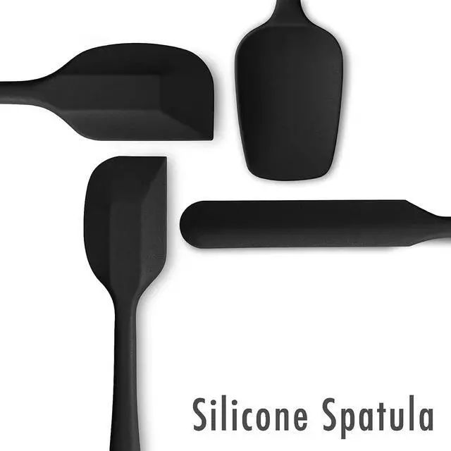 Alt view image 2 of 7 - 4-Piece Silicone Spatula Set with Stainless Steel Core, Black | One-piece silicone rubber spatulas for baking and cooking; flexible tips, gentle on nonstick cookware and dishwasher safe