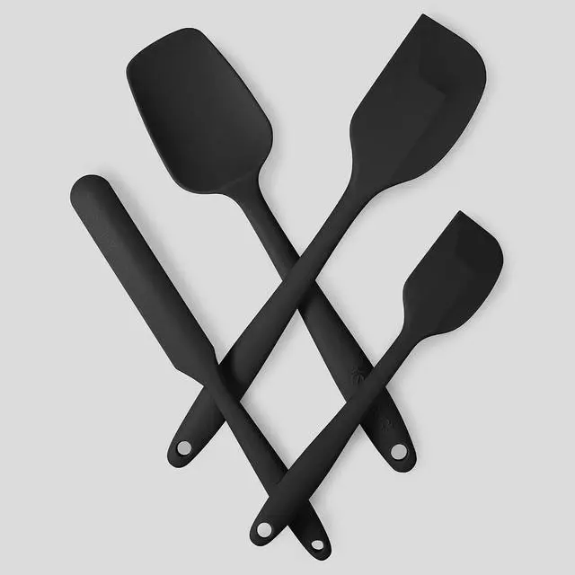 Alt view image 5 of 7 - 4-Piece Silicone Spatula Set with Stainless Steel Core, Black | One-piece silicone rubber spatulas for baking and cooking; flexible tips, gentle on nonstick cookware and dishwasher safe