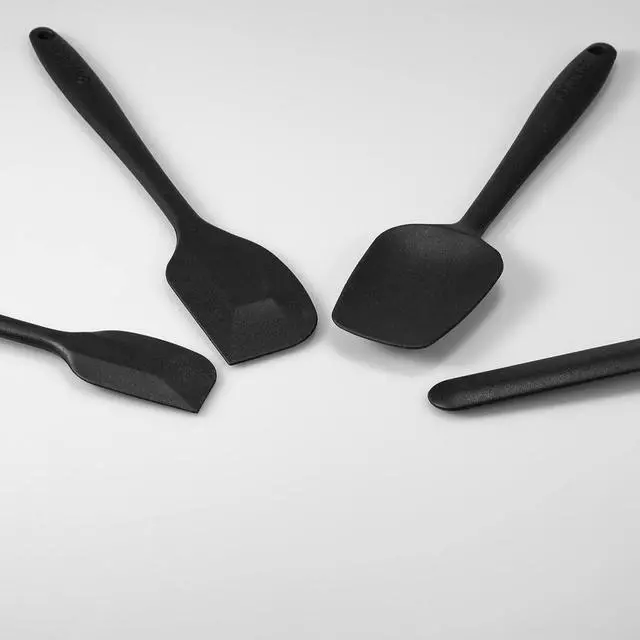 Alt view image 4 of 7 - 4-Piece Silicone Spatula Set with Stainless Steel Core, Black | One-piece silicone rubber spatulas for baking and cooking; flexible tips, gentle on nonstick cookware and dishwasher safe