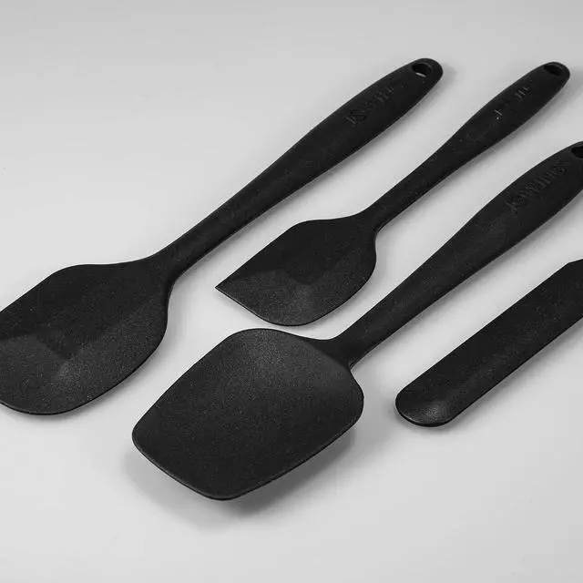 Alt view image 3 of 7 - 4-Piece Silicone Spatula Set with Stainless Steel Core, Black | One-piece silicone rubber spatulas for baking and cooking; flexible tips, gentle on nonstick cookware and dishwasher safe