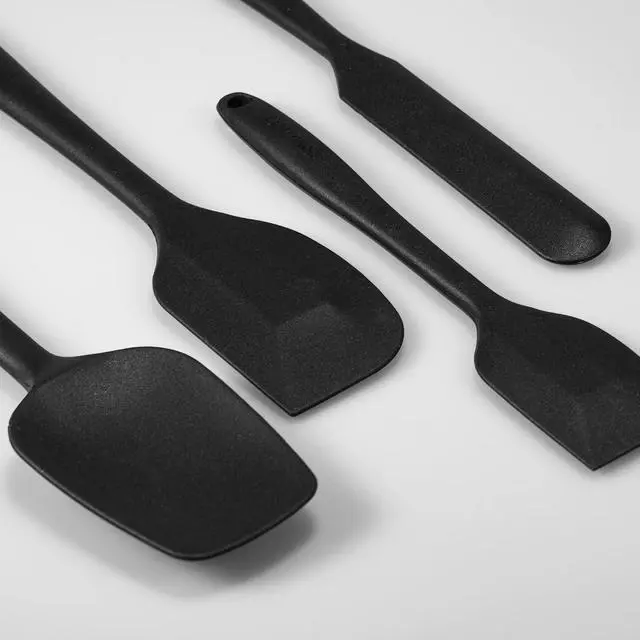 Alt view image 6 of 7 - 4-Piece Silicone Spatula Set with Stainless Steel Core, Black | One-piece silicone rubber spatulas for baking and cooking; flexible tips, gentle on nonstick cookware and dishwasher safe