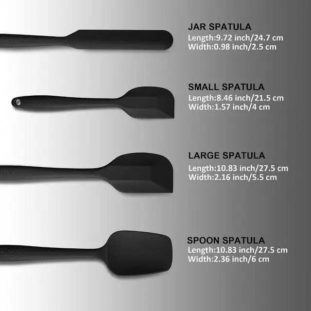 Alt view image 7 of 7 - 4-Piece Silicone Spatula Set with Stainless Steel Core, Black | One-piece silicone rubber spatulas for baking and cooking; flexible tips, gentle on nonstick cookware and dishwasher safe
