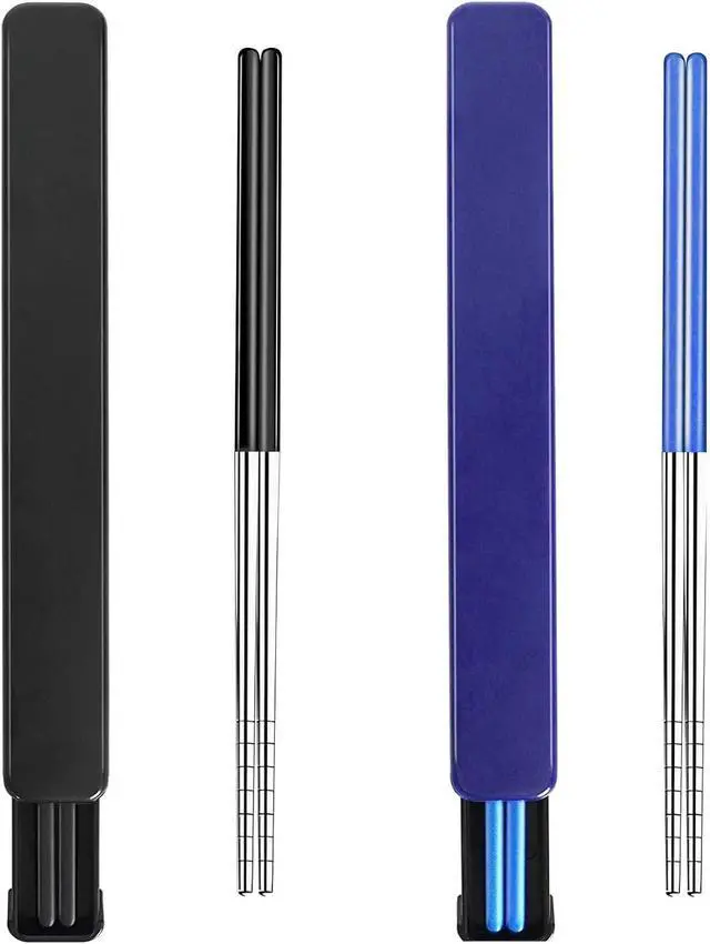 Main image of Portable Reusable Stainless Steel Chopsticks with Case, Black Blue,9 | 18/8 Stainless Steel,Metal,Black Blue For Travel,Camping,Bento Box, Alternative to Wooden/Plastic Chopstick