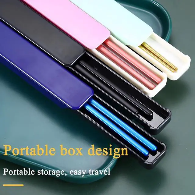 Alt view image 2 of 7 - Portable Reusable Stainless Steel Chopsticks with Case, Black Blue,9 | 18/8 Stainless Steel,Metal,Black Blue For Travel,Camping,Bento Box, Alternative to Wooden/Plastic Chopstick
