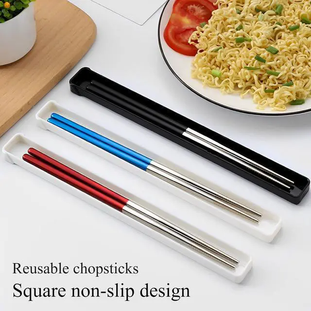 Alt view image 5 of 7 - Portable Reusable Stainless Steel Chopsticks with Case, Black Blue,9 | 18/8 Stainless Steel,Metal,Black Blue For Travel,Camping,Bento Box, Alternative to Wooden/Plastic Chopstick