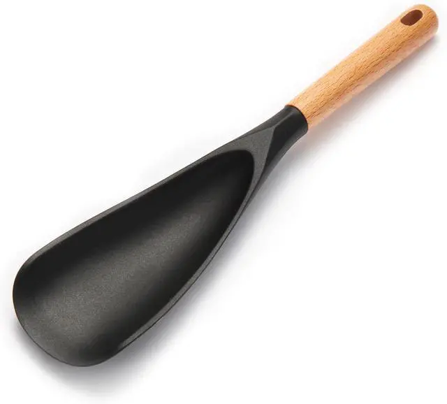 Main image of Silicone Cooking Spoon for Nonstick Cookware - Wooden Handle Kitchen Spoon for Mixing, Flipping, Scraping & Serving - Heat-Resistant Spatula for Baking, Stirring (11.4'' Black 1-Pcs)