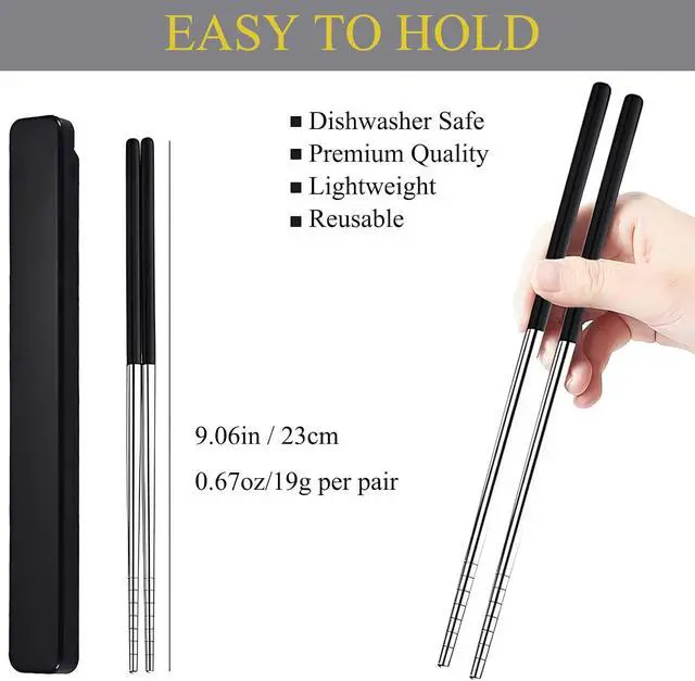 Alt view image 7 of 7 - Portable Reusable Stainless Steel Chopsticks with Case, Black Blue,9 | 18/8 Stainless Steel,Metal,Black Blue For Travel,Camping,Bento Box, Alternative to Wooden/Plastic Chopstick