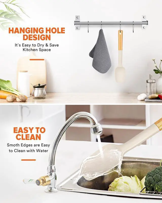 Alt view image 7 of 7 - Badiano Silicone Spoon Spatula, Nonstick Rubber Spatula, Khaki | Heat Resistant, Sturdy Bpa-Free Matte Silicone, Wooden Handle, Great for Scraping Bowls and Scooping Batter