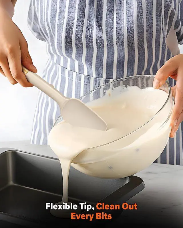 Alt view image 3 of 7 - Badiano Silicone Spoon Spatula, Nonstick Rubber Spatula, Khaki | Heat Resistant, Sturdy Bpa-Free Matte Silicone, Wooden Handle, Great for Scraping Bowls and Scooping Batter