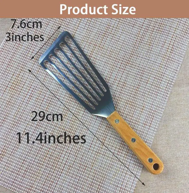 Alt view image 3 of 7 - KLAQQED Fish Spatula Set for Nonstick Cookware Flexible Metal Fish Spatula Stainless Steel Small Fish Slotted Spatula Turner with Wood Handle