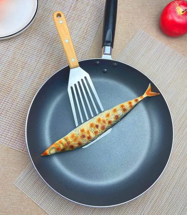 Alt view image 5 of 7 - KLAQQED Fish Spatula Set for Nonstick Cookware Flexible Metal Fish Spatula Stainless Steel Small Fish Slotted Spatula Turner with Wood Handle