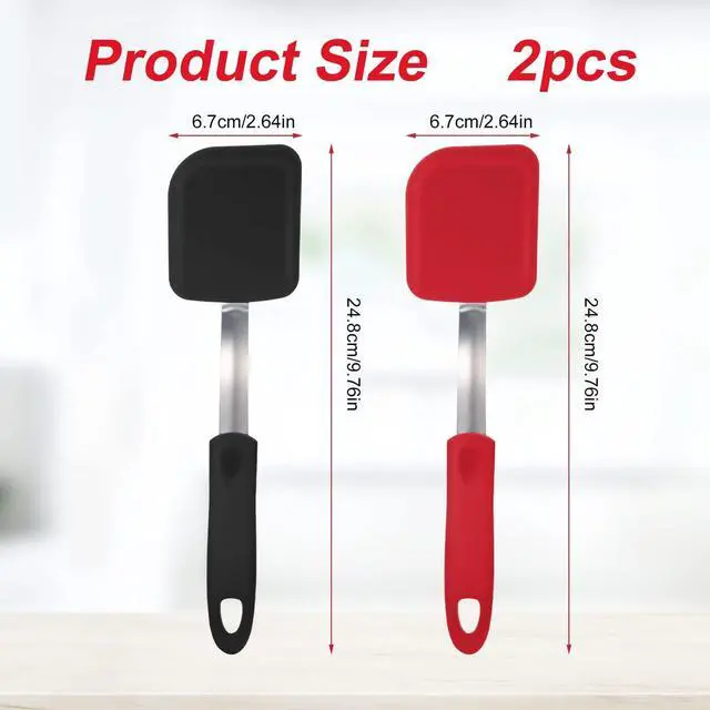 Alt view image 2 of 6 - 2pcs Small Silicone Spatula, Mini Silicone Spatula Turner Heat-Resistant Scratch Flipper Baking Utensil for Fish, Eggs, Pancakes, Wok (Black, Red)