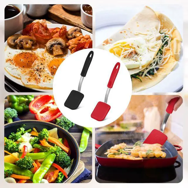 Alt view image 5 of 6 - 2pcs Small Silicone Spatula, Mini Silicone Spatula Turner Heat-Resistant Scratch Flipper Baking Utensil for Fish, Eggs, Pancakes, Wok (Black, Red)