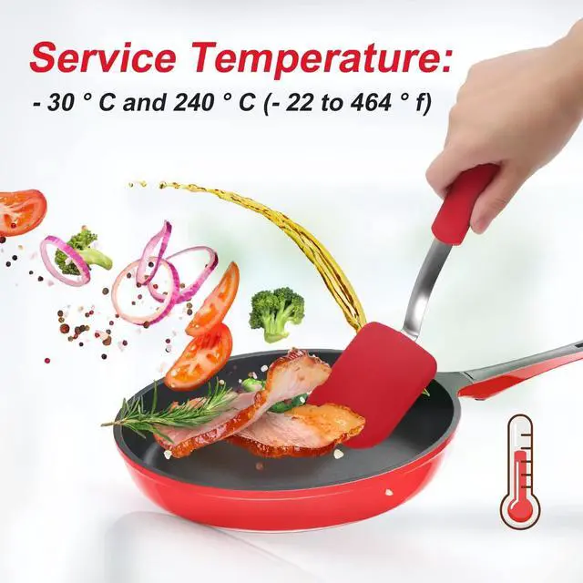 Alt view image 4 of 6 - 2pcs Small Silicone Spatula, Mini Silicone Spatula Turner Heat-Resistant Scratch Flipper Baking Utensil for Fish, Eggs, Pancakes, Wok (Black, Red)