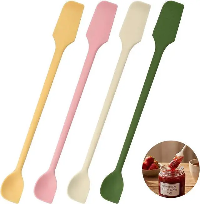 Main image of cobee 4Pcs Mini Silicone Spatulas, Long Dual-end Silicone Scraper, Multifunctional Small Scrapers Jar Scraper Spatula, Makeup Spatula Stirrer for Jam, Lotion, Narrow Thin Bottles