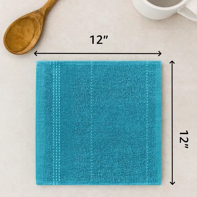 Alt view image 2 of 7 - DecorRack 100% Cotton Washcloths 12x12 in, Blue Set (10 Pack)